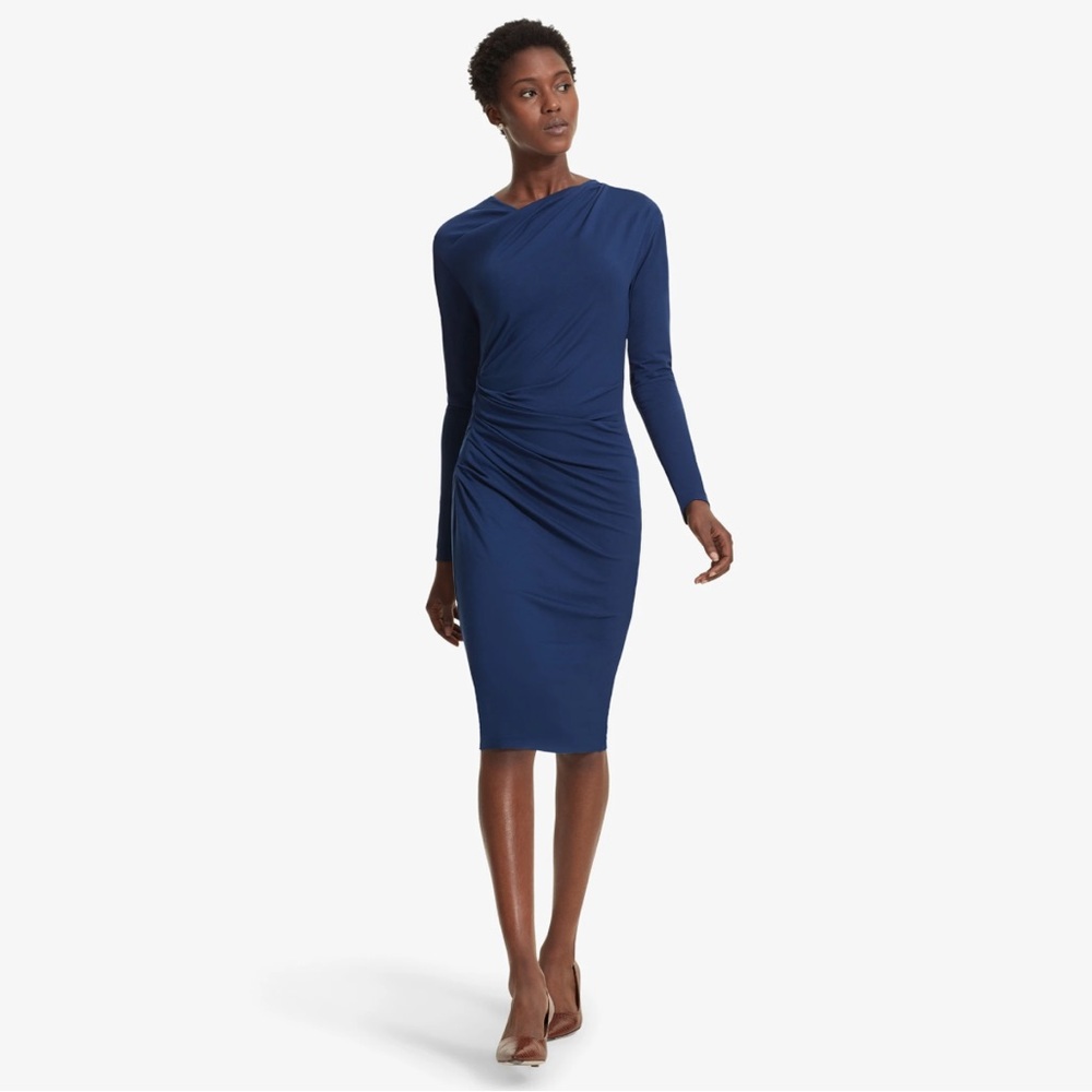 M.M. LaFleur The Annabel Midi Dress in Deep Indigo Blue, Size L